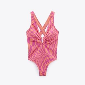 Zara pink printed one piece swimsuit